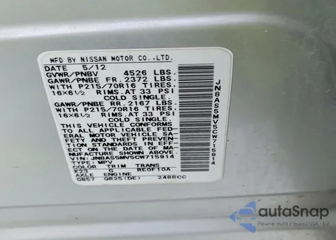 2012 Nissan Rogue S z USA, uszkodzony, nr VIN JN8AS5MV5CW715914